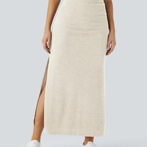 HALARA Ribbed High Waisted A Line Maxi Skirt In Whisper White (Cream)